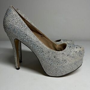 Eye Candie Silver Rhinestone 5"Stiletto Heel 2"Platform Toe Shoes WOMEN Size 10